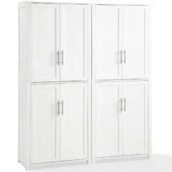 Crosley Savannah Tall Wooden Shaker Pantry In White (Set Of 2)