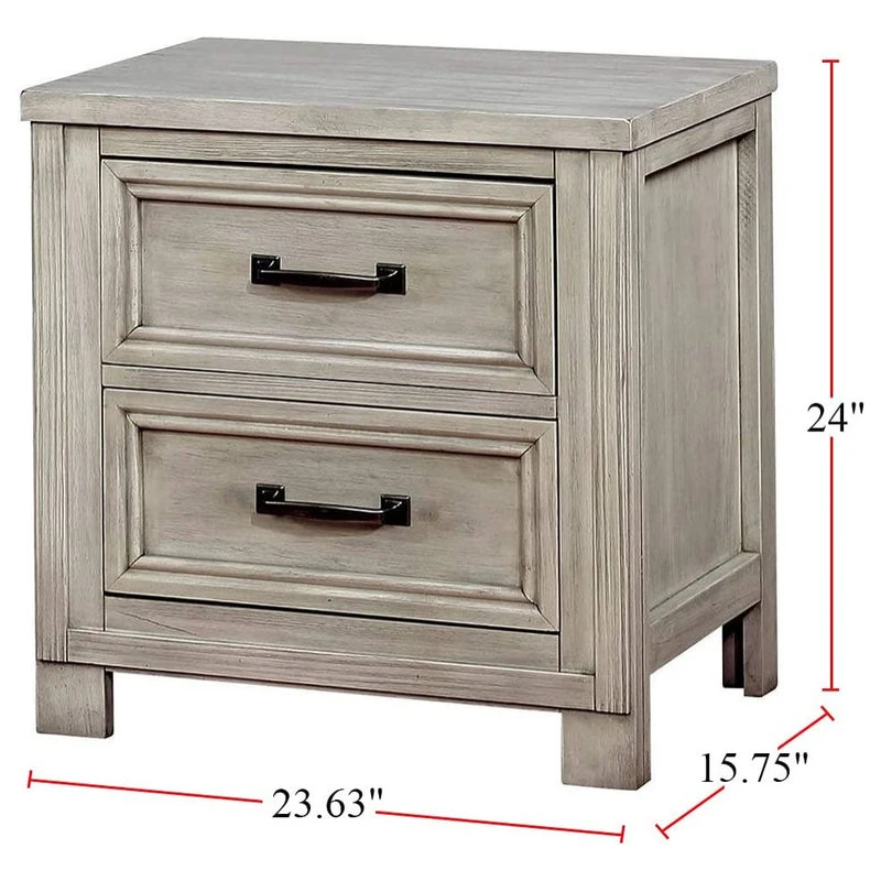 Transitional Nightstand, 2 Storage Drawers And USB Charging Port, Antique White 5 Transitional Nightstand, 2 Storage Drawers And USB Charging Port, Antique White - Image 3
