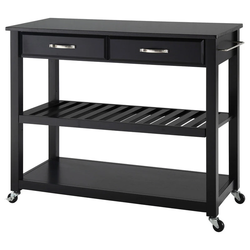 Crosley Solid Black Granite Top Kitchen Cart/Island, Optional Stool Storage, Black 3 Crosley Solid Black Granite Top Kitchen Cart/Island, Optional Stool Storage, Black