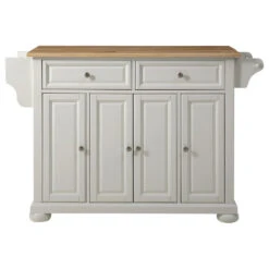 Crosley Alexandria Natural Wood Top Kitchen Island, White Finish