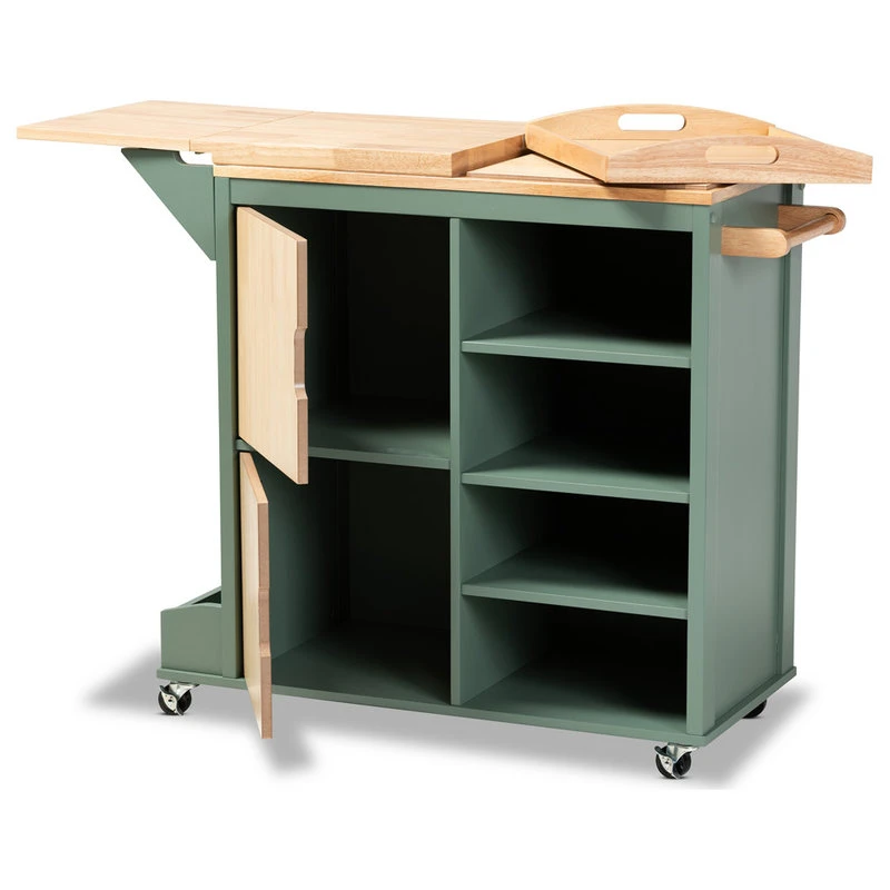 Baxton Studio Niccolo Coastal Green Kitchen Cart 4 Baxton Studio Niccolo Coastal Green Kitchen Cart - Image 2