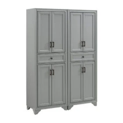 Crosley Tara 4 Door Pantry Set In Distressed Gray (Set Of 2)