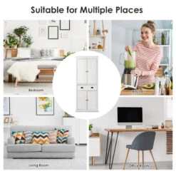 Gymax Kitchen Cabinet Pantry Cupboard Freestanding W/Adjustable Shelves White -Kitchen Storage Store ca8130750ffa0da3 0960 w800 h800 b1 p0