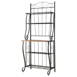 Onyeka 5-Tier Free Standing Kitchen Storage Bakers Rack, Black/Walnut