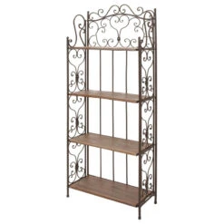 Zimlay Eclectic 4-Tiered Iron And Wood Scrolled Bakers Rack 69872