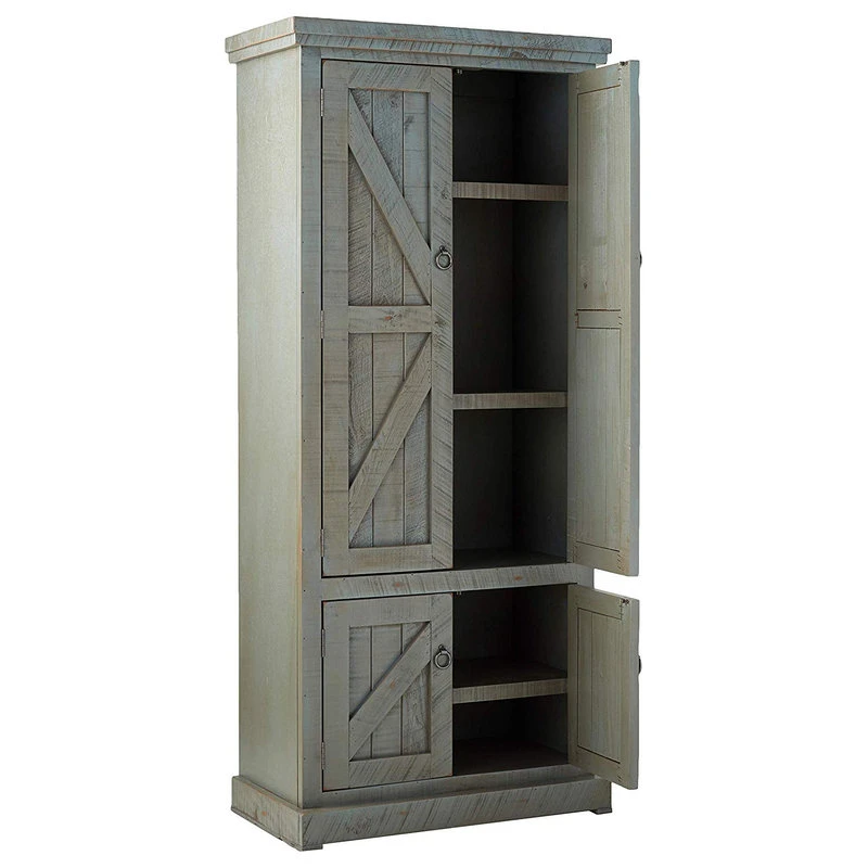 Rustic Pantry Cabinet, Engineered Wood With X Patterned Doors, Dark Blue 5 Rustic Pantry Cabinet, Engineered Wood With X Patterned Doors, Dark Blue - Image 3