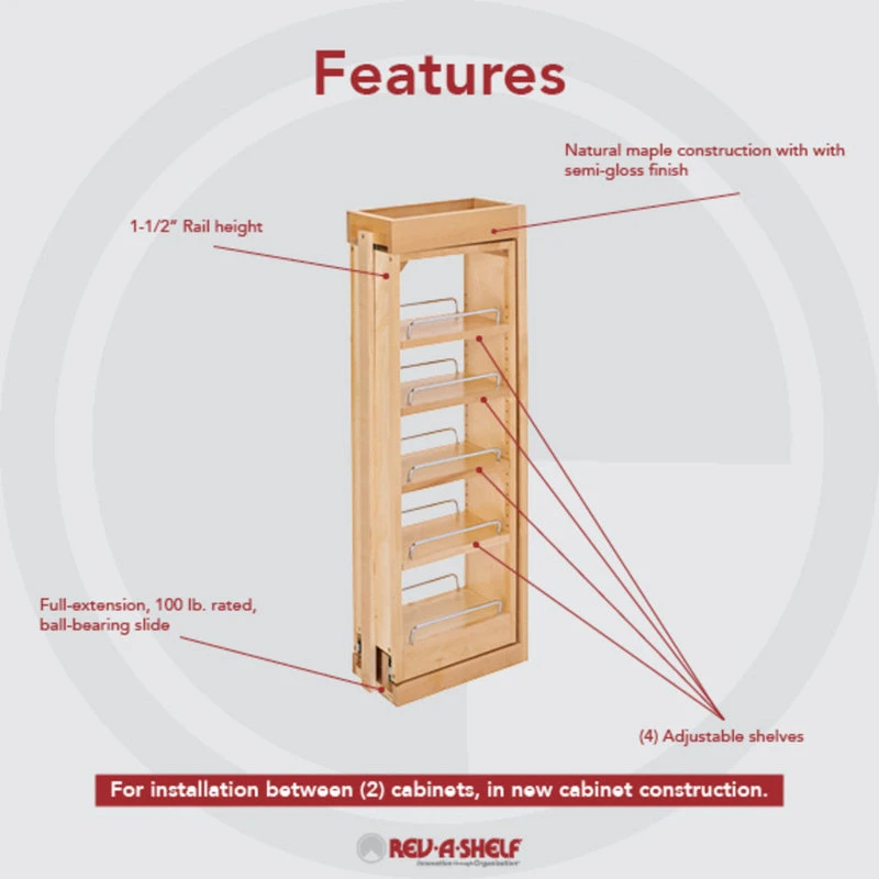 Wood Wall Filler Pull Out For 33" H New Kitchen Applications, 6"W 4 Wood Wall Filler Pull Out For 33" H New Kitchen Applications, 6"W - Image 2