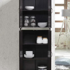 4-Door Pantry, Chocolate/Gray -Kitchen Storage Store d4512e6909a9ca1f 7777 w800 h800 b0 p0