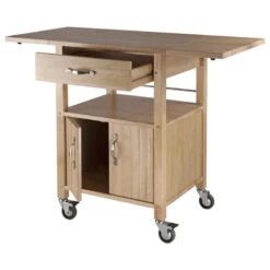 Transitional Kitchen Cart, Cabinet Door & Top With Drop Leaves, Natural Finish -Kitchen Storage Store d871ba62019af34e 2325 w800 h800 b1 p0