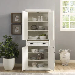 Traditional Tall Pantry Cabinet, 2 Cabinets & Center Drawer, Distressed White 11 Traditional Tall Pantry Cabinet, 2 Cabinets & Center Drawer, Distressed White -Kitchen Storage Store db31591a02a3a280 1442 w800 h800 b0 p0