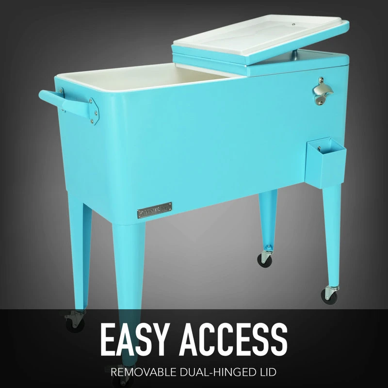 Permasteel 80 Quart Portable Rolling Patio Cooler, Turquoise 6 Permasteel 80 Quart Portable Rolling Patio Cooler, Turquoise - Image 4