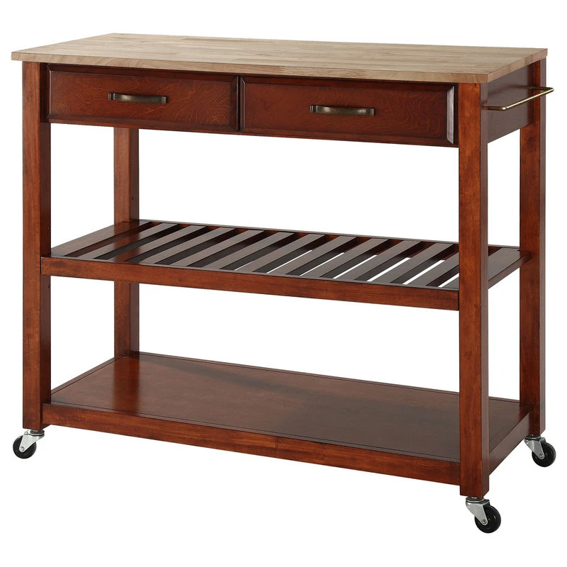 Crosley Natural Wood Top Kitchen Cart/Island, Optional Stool Storage, Classic Cherry 3 Crosley Natural Wood Top Kitchen Cart/Island, Optional Stool Storage, Classic Cherry