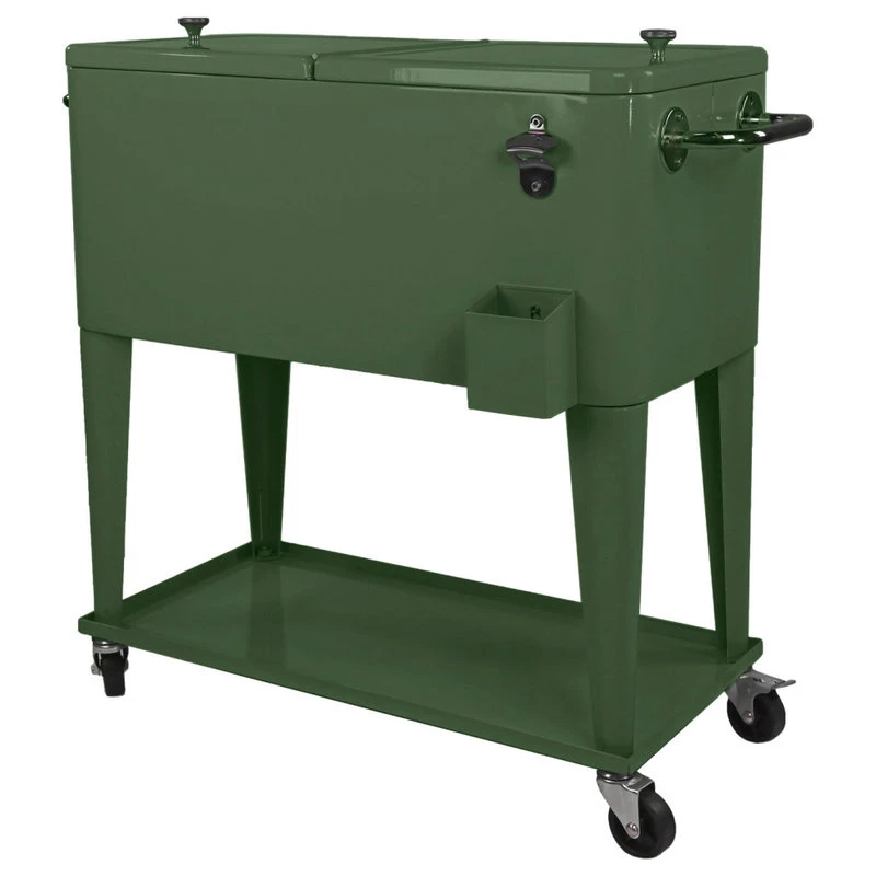 Green Retro 80 Quart Rolling Cooler Patio Outdoor Ice Chest Drink Bar 5 Green Retro 80 Quart Rolling Cooler Patio Outdoor Ice Chest Drink Bar - Image 3