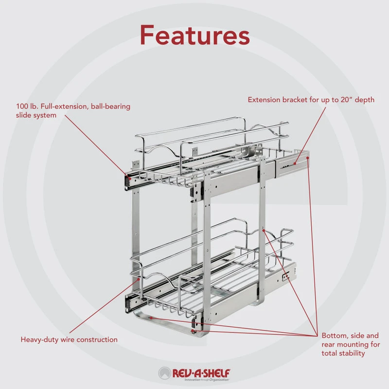 Two-Tier Bottom Mount Pull Out Steel Wire Organizer, 8.75" 4 Two-Tier Bottom Mount Pull Out Steel Wire Organizer, 8.75" - Image 2