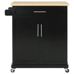 Negley Contemporary Kitchen Cart With Wheels, Black + Natural