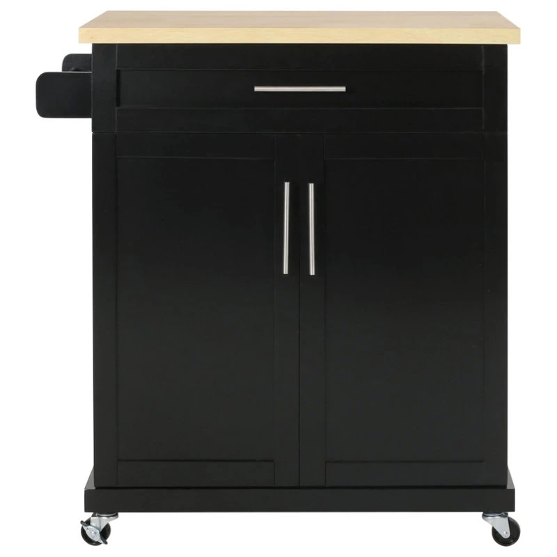 Negley Contemporary Kitchen Cart With Wheels, Black + Natural 3 Negley Contemporary Kitchen Cart With Wheels, Black + Natural