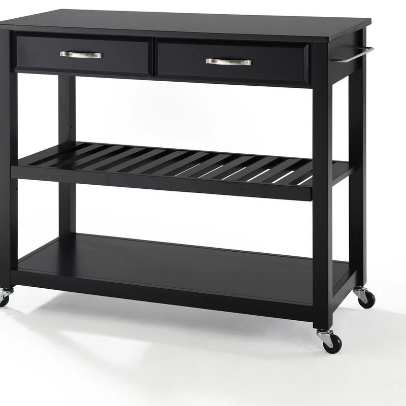 Crosley Solid Black Granite Top Kitchen Cart/Island, Optional Stool Storage, Black 4 Crosley Solid Black Granite Top Kitchen Cart/Island, Optional Stool Storage, Black - Image 2