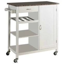 Charlotte Wood And Marble Kitchen Storage Cart, White