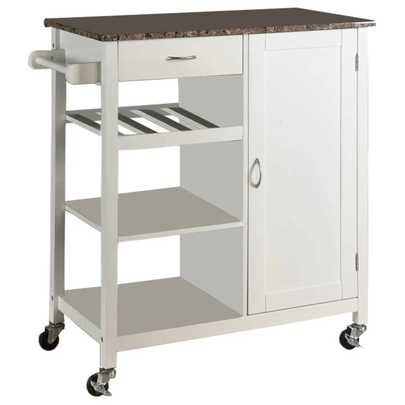 Charlotte Wood And Marble Kitchen Storage Cart, White 3 Charlotte Wood And Marble Kitchen Storage Cart, White