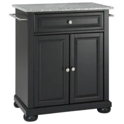 Crosley Alexandria Solid Granite Top Portable Kitchen Island, Black Finish