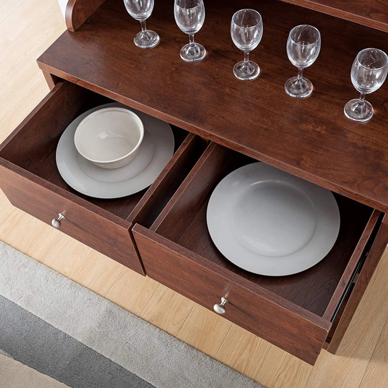 Farmhouse Baker's Rack, Unique Curved Design With 2 Drawers, Vintage Walnut 7 Farmhouse Baker's Rack, Unique Curved Design With 2 Drawers, Vintage Walnut - Image 5