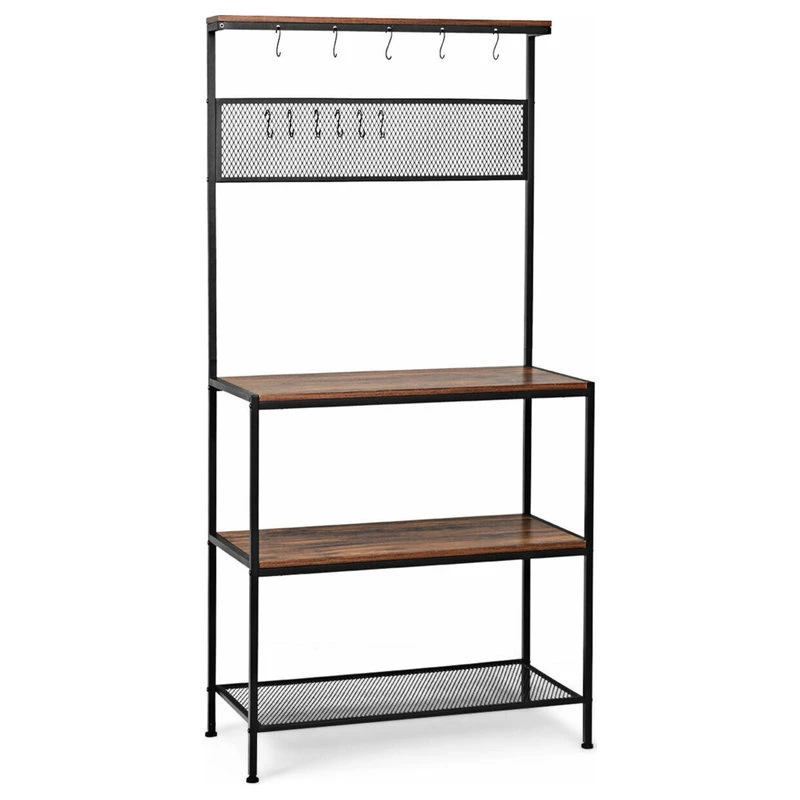 Gymax 4-Tier Kitchen Bakers Rack Microwave Oven Stand Industrial W/Hooks And 6 Gymax 4-Tier Kitchen Bakers Rack Microwave Oven Stand Industrial W/Hooks And - Image 4
