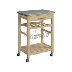 Pemberly Row Granite Top Kitchen Cart In Natural