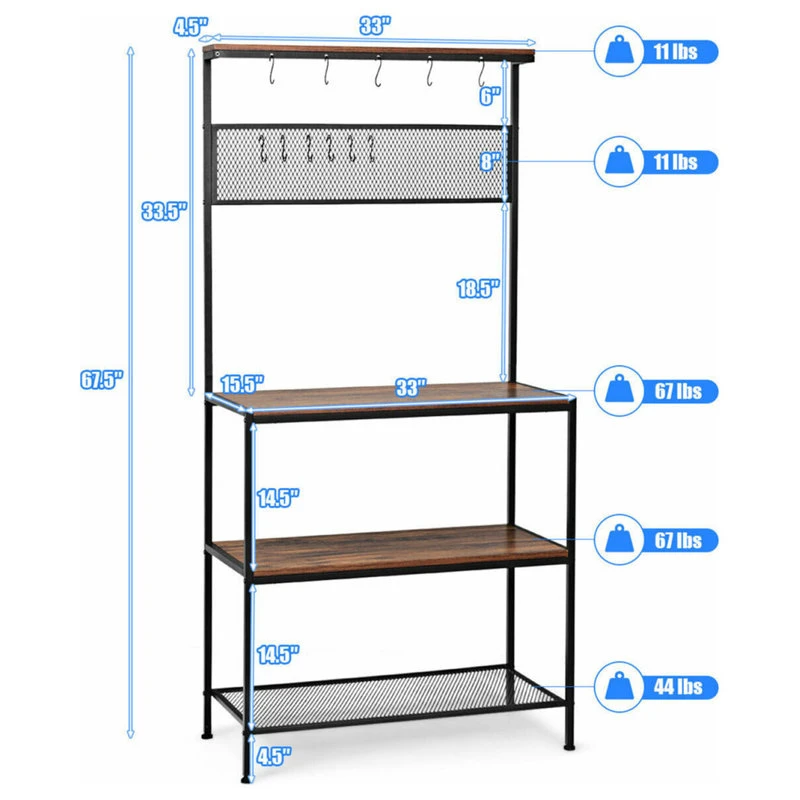 Gymax 4-Tier Kitchen Bakers Rack Microwave Oven Stand Industrial W/Hooks And 4 Gymax 4-Tier Kitchen Bakers Rack Microwave Oven Stand Industrial W/Hooks And - Image 2