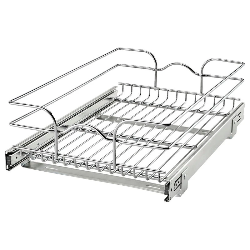 Single Tier Bottom Mount Pull Out Steel Wire Organizer, 14.4" 3 Single Tier Bottom Mount Pull Out Steel Wire Organizer, 14.4"