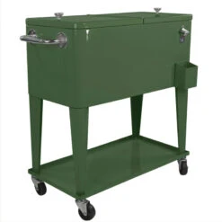 Green Retro 80 Quart Rolling Cooler Patio Outdoor Ice Chest Drink Bar