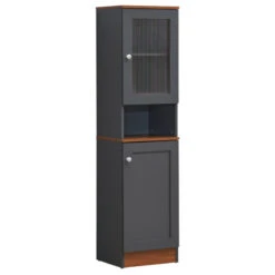 63" Tall Open Shelf Enclosed Storage Kitchen Pantry, Gray-Oak