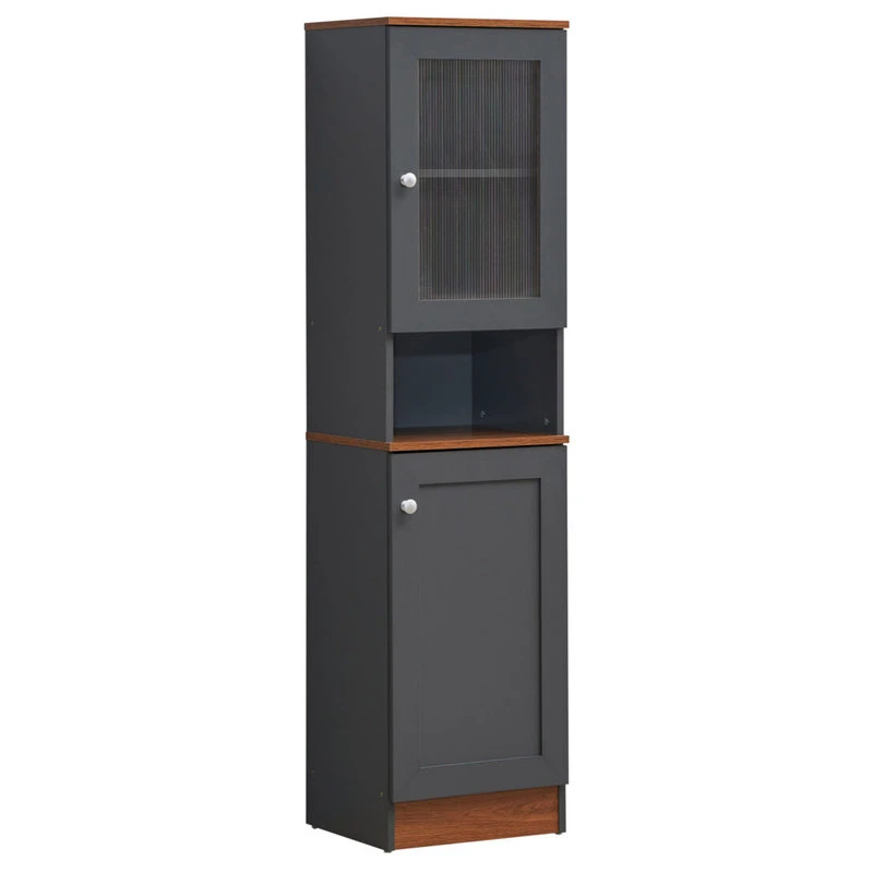 63" Tall Open Shelf Enclosed Storage Kitchen Pantry, Gray-Oak 3 63" Tall Open Shelf Enclosed Storage Kitchen Pantry, Gray-Oak