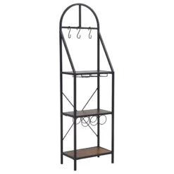 Industrial Bakers Rack, Metal Frame With Arched Top & Rustic Brown Shelves