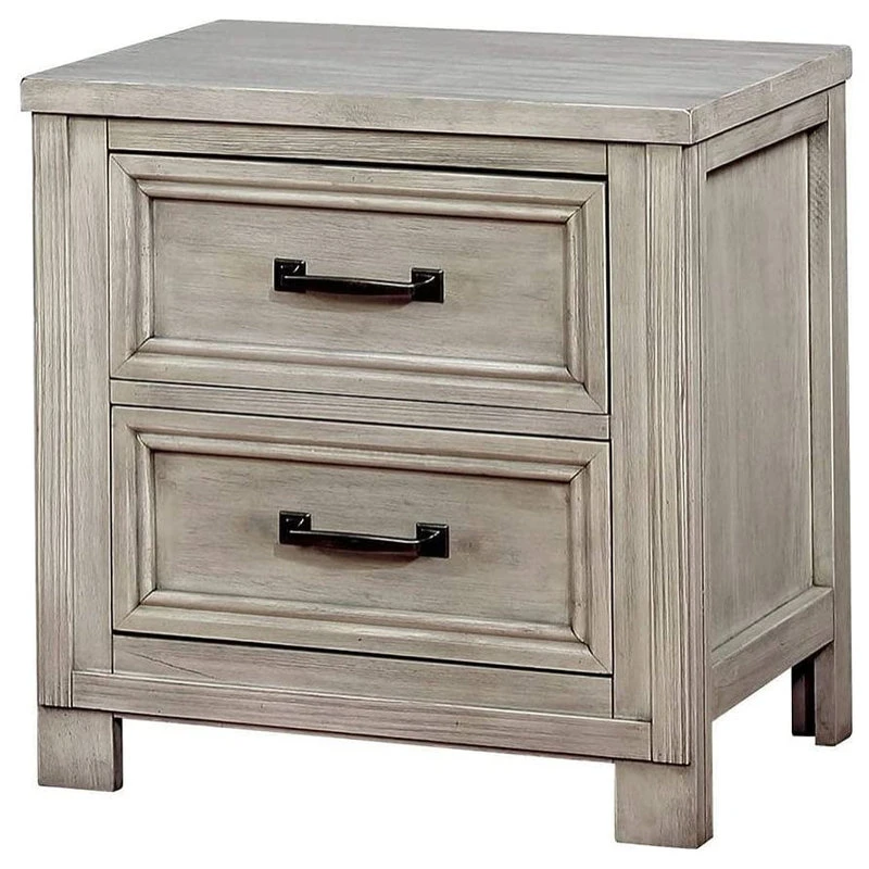 Transitional Nightstand, 2 Storage Drawers And USB Charging Port, Antique White 3 Transitional Nightstand, 2 Storage Drawers And USB Charging Port, Antique White