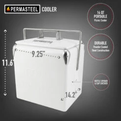 Permasteel 14 Quart Portable Picnic Cooler, White -Kitchen Storage Store fc81a23f0102c58b 0009 w800 h800 b0 p0