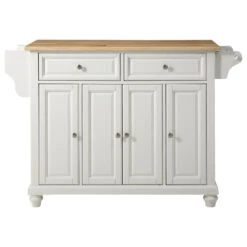 Crosley Cambridge Natural Wood Top Kitchen Island, White Finish