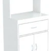 White Finish Wood Microwave Cabinet With Two Doors And Drawer -Kitchen Storage Store home design 14