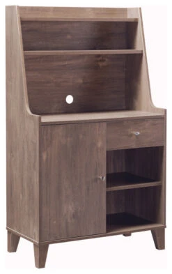 Wooden 1 Door Bakers Cabinet With 2 Top Shelves And 1 Drawer, Brown