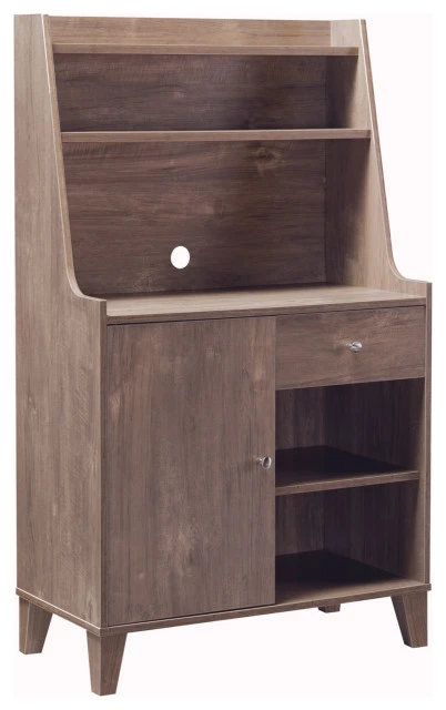 Wooden 1 Door Bakers Cabinet With 2 Top Shelves And 1 Drawer, Brown 3 Wooden 1 Door Bakers Cabinet With 2 Top Shelves And 1 Drawer, Brown
