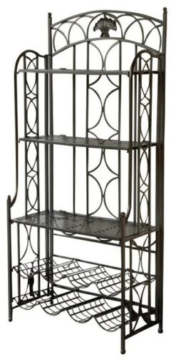 Pemberly Row Iron Bakers Wine Rack In Antique Black